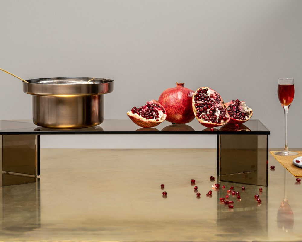 centrotavola gastronomico in vetro bronzo